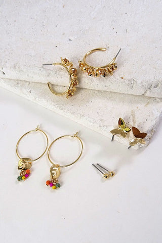 Flower Butterfly Hoop Multi Earring 4 PAIR SET | 260394411