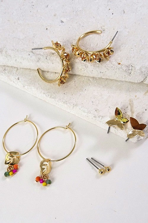 Flower Butterfly Hoop Multi Earring 4 PAIR SET | 260394411