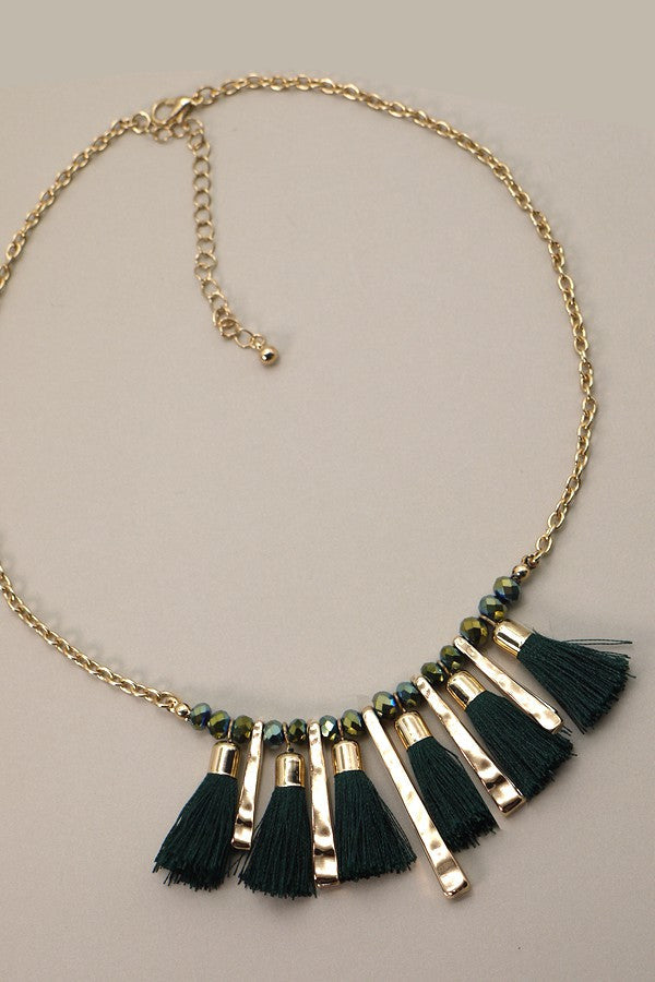 EMERALD TASSEL STATEMENT NECKLACE | 510170114