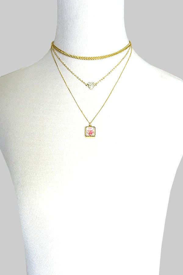 FLOWER, HEART CHUNKY CHAIN LAYER NECK | 31N7143