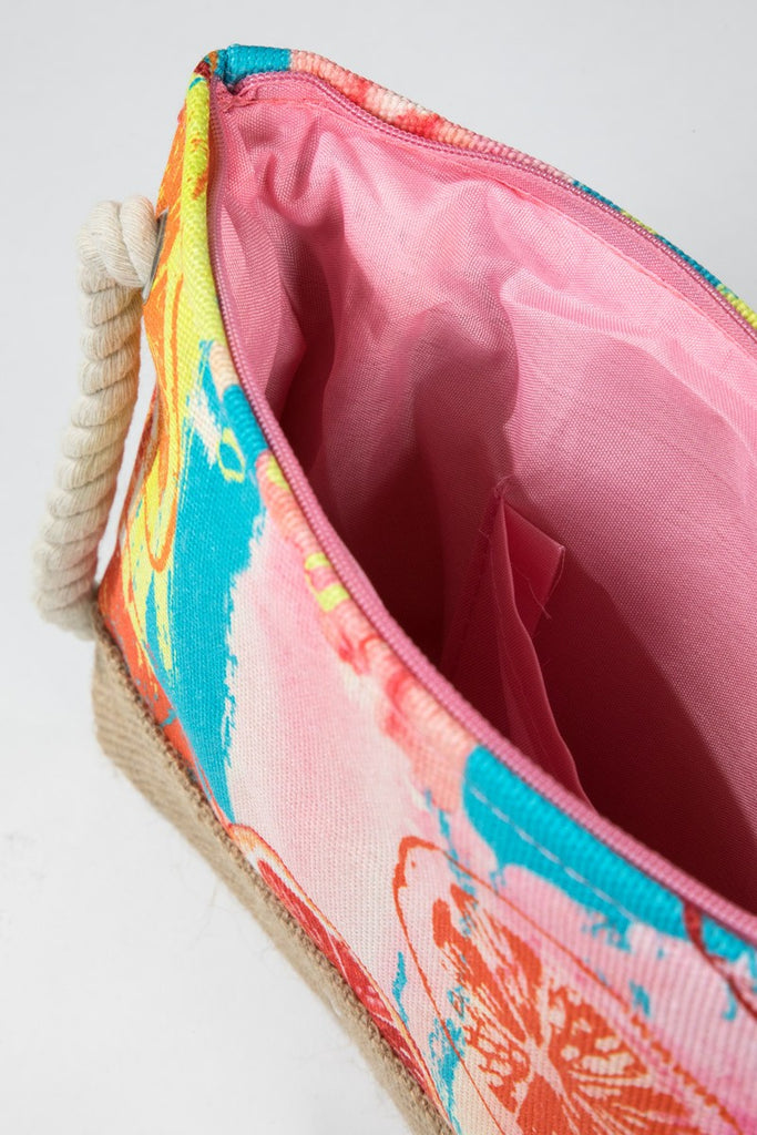 Summer Citrus Pouch | vibrant Summer Pouch | Fruit Print Pouch | Rope Wristlet | Zipper Pouch | Beach Pouch | Jute Pouch Bag