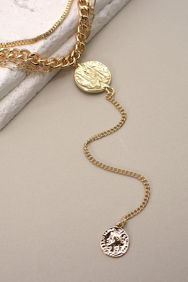 MULTI CHAIN LINK LARIAT AND COIN NECKLACE | 26N0106