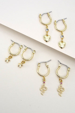 STAR HEART SNAKE EAR HUGGIE TRIO | 13E154