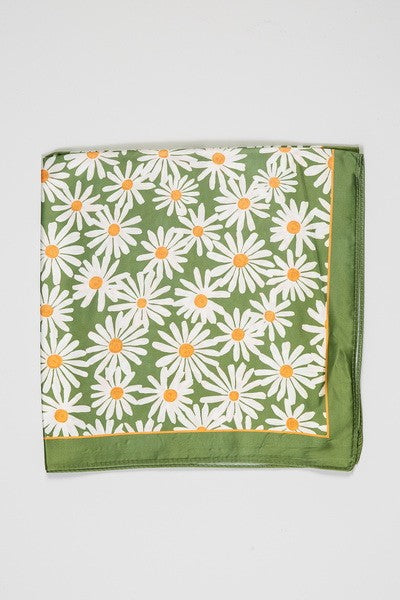 FLOWER SILKY FEEL BANDANA SCARF | 21SC353GRN