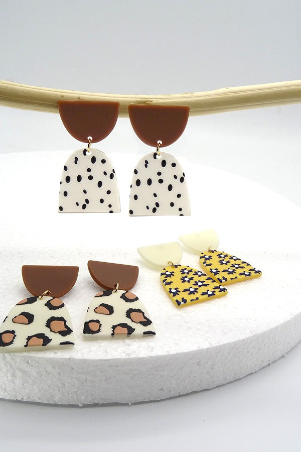 EMBOSSED PRINT COLOR BLOCK GEO DROP EARRING | 40E086