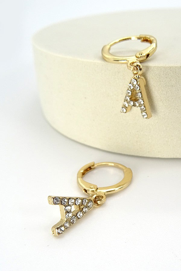 RHINESTONE INITIAL ON HOOPEARRING | 13E356