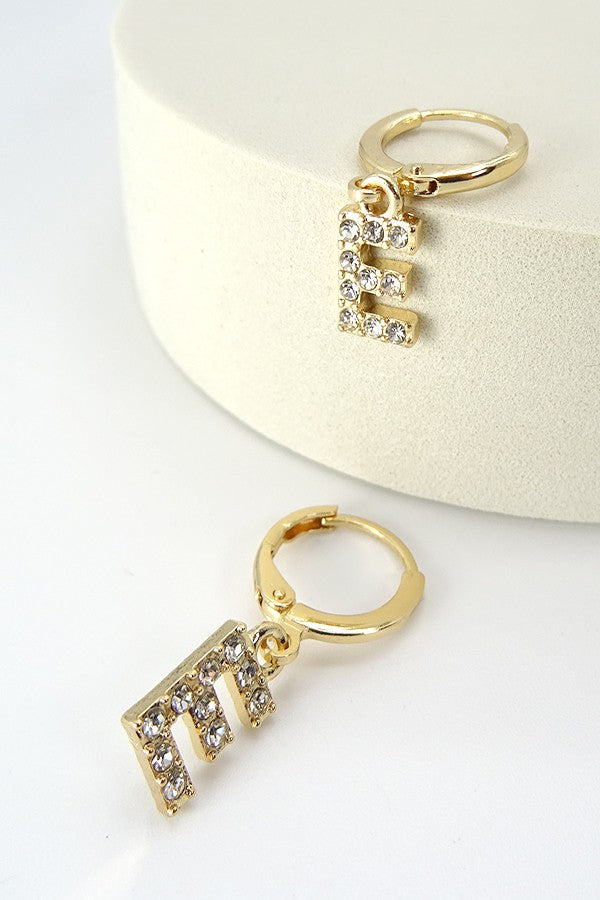 RHINESTONE INITIAL ON HOOPEARRING | 13E356