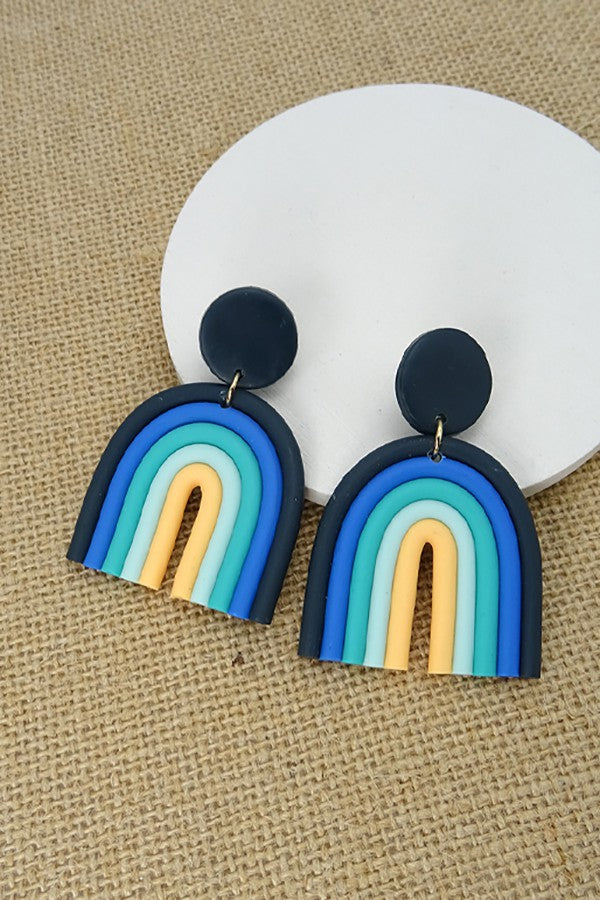 Color Block Rainbow Clay Polymer Drop Earrings | 40E169