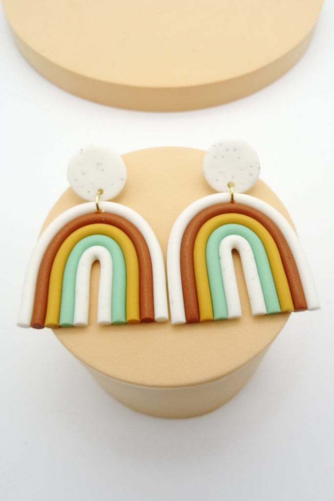 Color Block Rainbow Clay Polymer Drop Earrings | 40E169