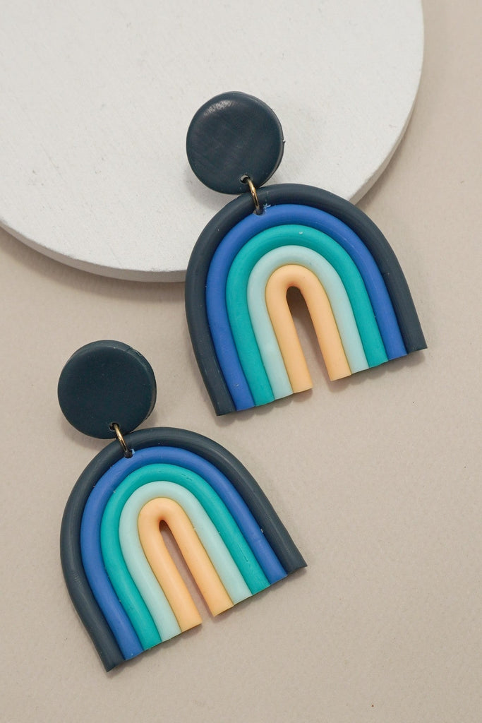 Color Block Rainbow Clay Polymer Drop Earrings | 40E169