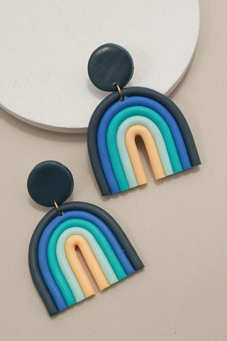 Color Block Rainbow Clay Polymer Drop Earrings | 40E169