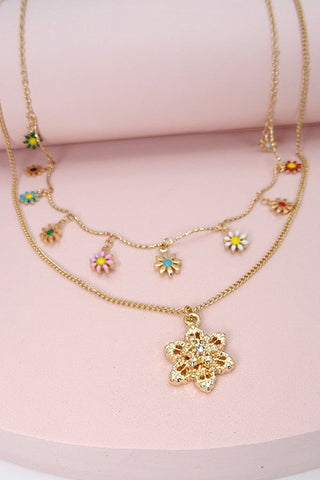 EPOXY FLOWER W FLOWER PENDANT LAYER NECKLACE | 31N21091