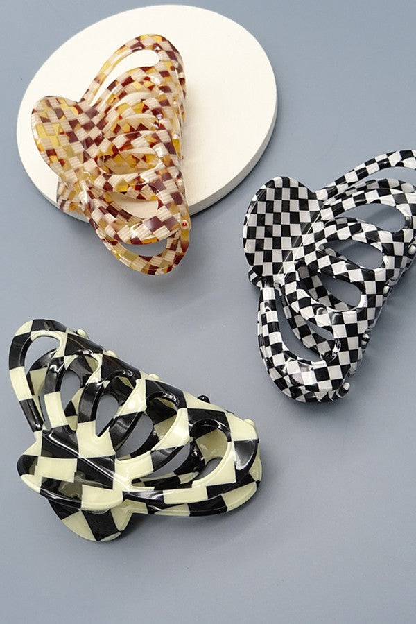 CELLULOSE CHECKERED CLAW HAIR CLIP | 40H385