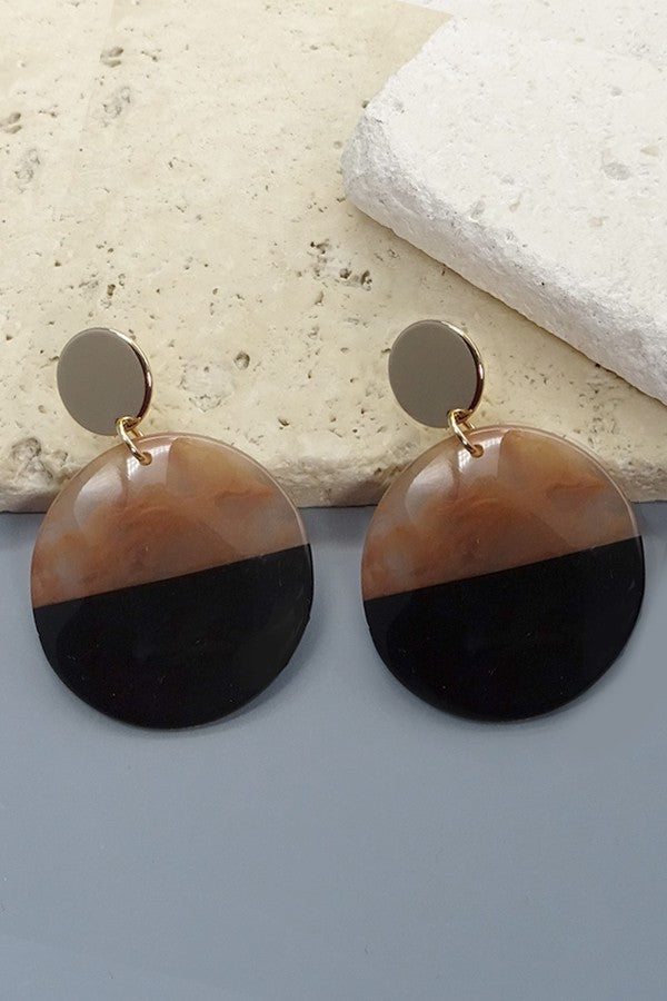 CLASSIC BLACK & BROWN ROUND DROP CIRCLE EARRINGS | 31E21397
