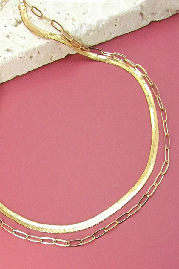DOUBLE SNAKE & LINK CHAIN NECKLACE | 31N21205