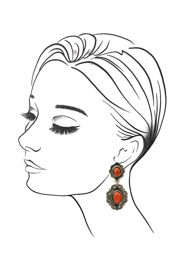 VINTAGE CORAL STONE DROP EARRINGS | 47E13741