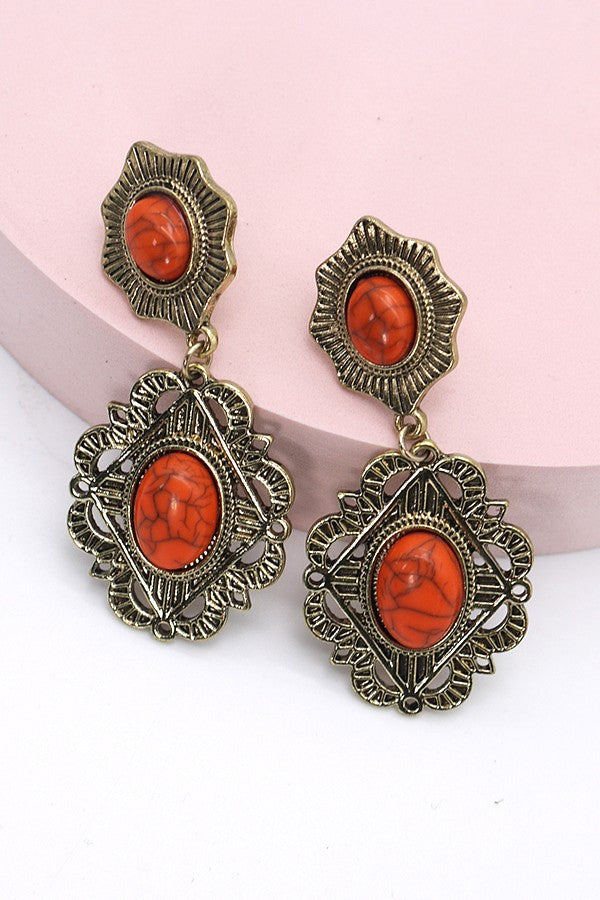 VINTAGE CORAL STONE DROP EARRINGS | 47E13741