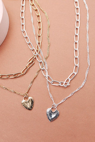 ETCHED HEART LOCK PENDANT DOUBLE LAYER NECKLACE | 47N19410