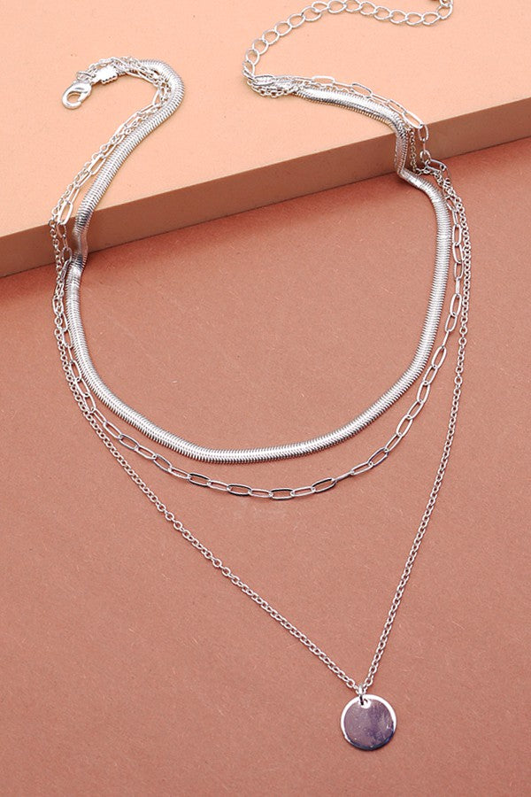 SNAKE CHIAN CIRCLE PENDANT LAYER NECKLACE | 47N19420
