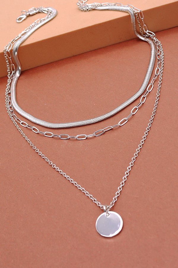 SNAKE CHIAN CIRCLE PENDANT LAYER NECKLACE | 47N19420