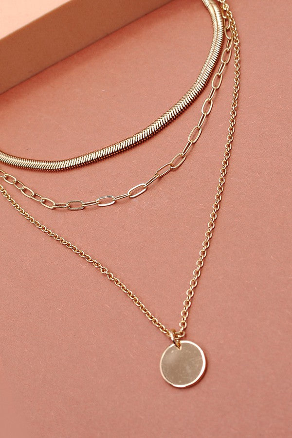 SNAKE CHIAN CIRCLE PENDANT LAYER NECKLACE | 47N19420