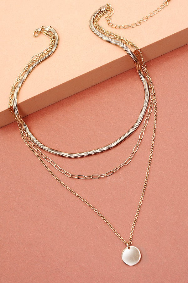 SNAKE CHIAN CIRCLE PENDANT LAYER NECKLACE | 47N19420