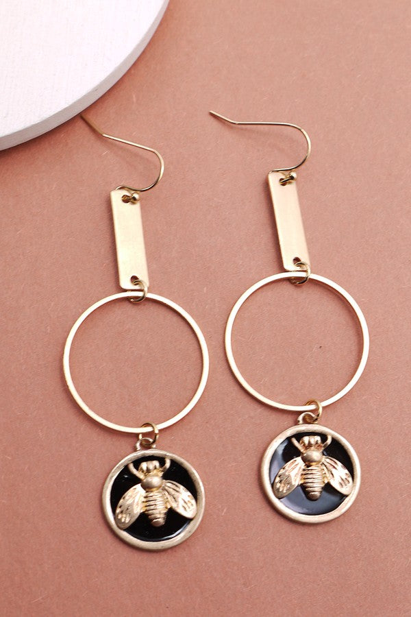 BEE CHARM CIRCLE LINEAR DROP EARRINGS | 47E13746
