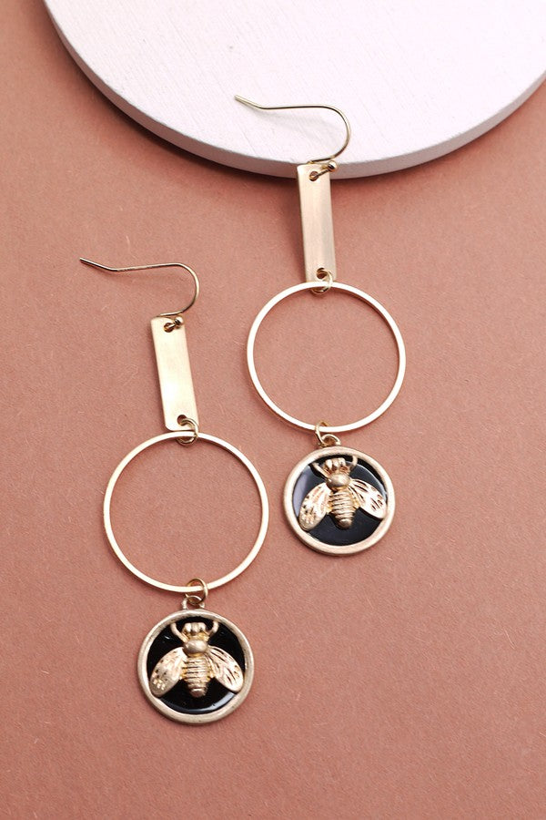 BEE CHARM CIRCLE LINEAR DROP EARRINGS | 47E13746