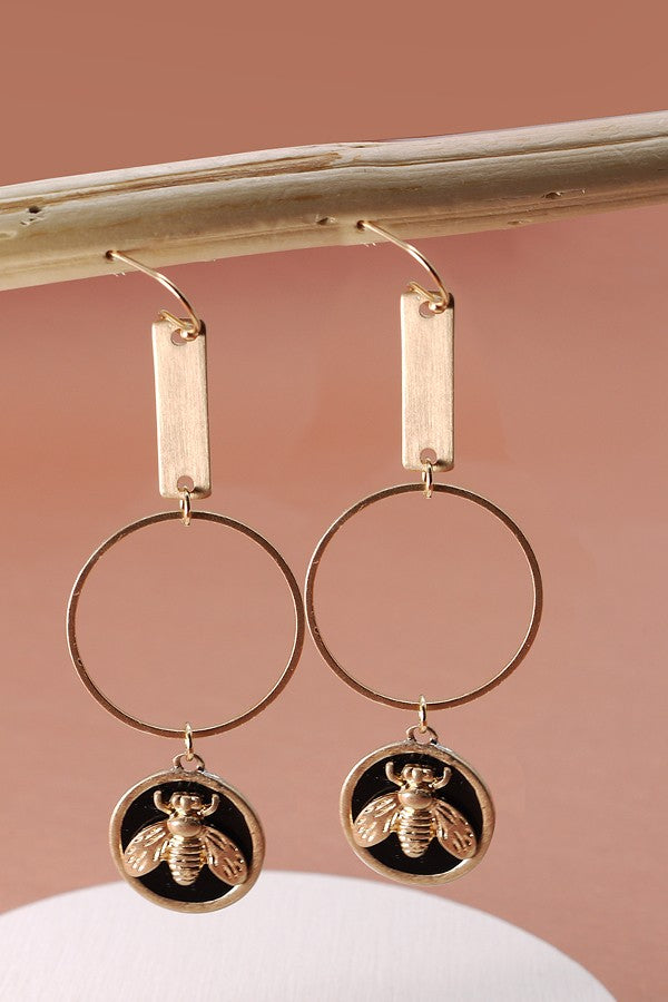 BEE CHARM CIRCLE LINEAR DROP EARRINGS | 47E13746
