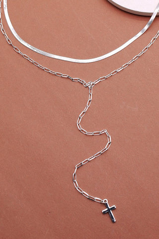 SNAKE CHAIN CROSS Y DOUBLE LAYER NECKLACE | 47N19421