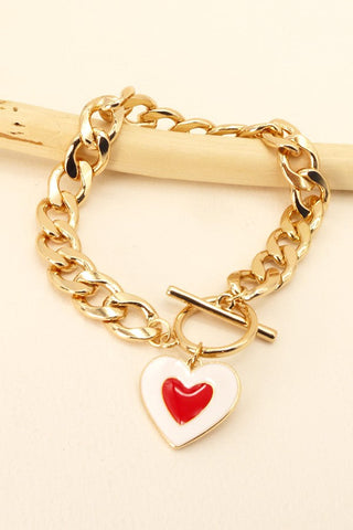 HEART CHARM CHUNKY CHAIN TOGGLE BRACELET | 31B21069