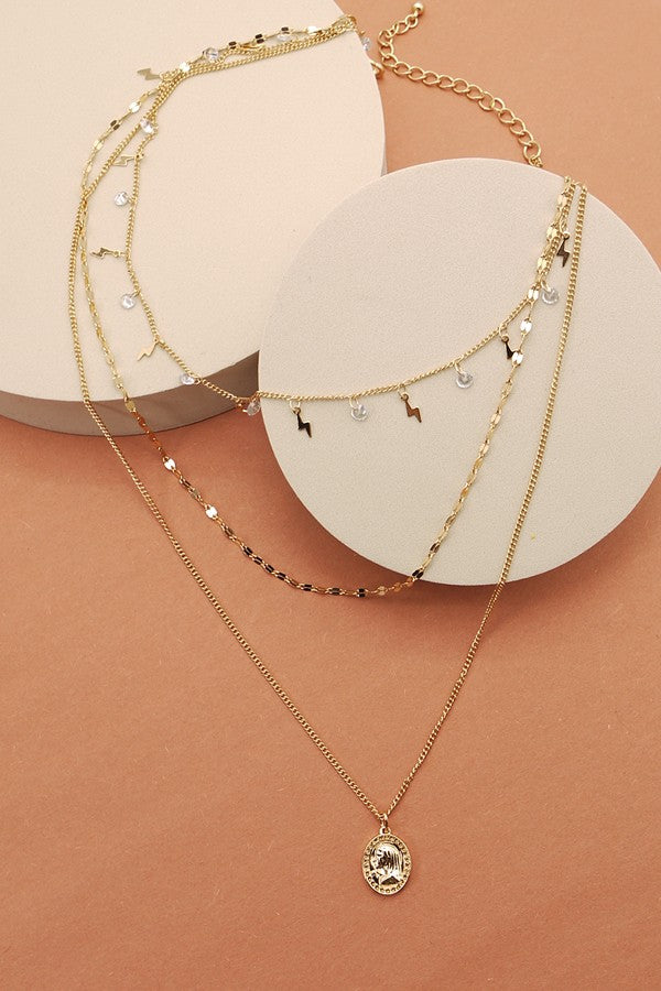 STONE & LIGHTNING TRIPLE LAYER NECKLACE | 25N249