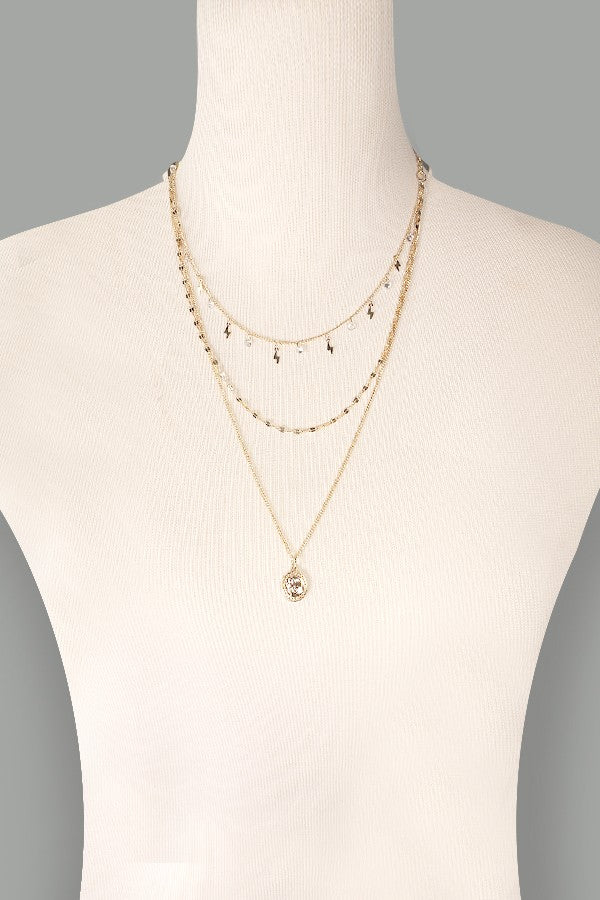 STONE & LIGHTNING TRIPLE LAYER NECKLACE | 25N249