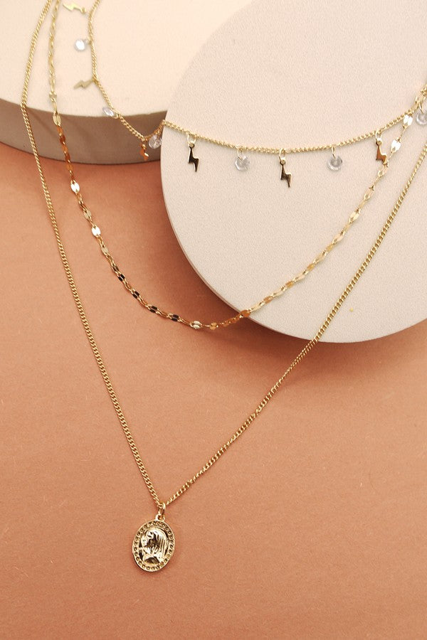 STONE & LIGHTNING TRIPLE LAYER NECKLACE | 25N249