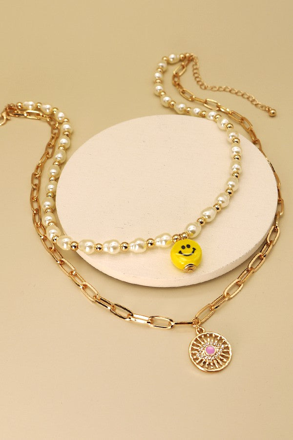DOUBLE LAYER PEARL SMILEY NECKLACE | 31N21251
