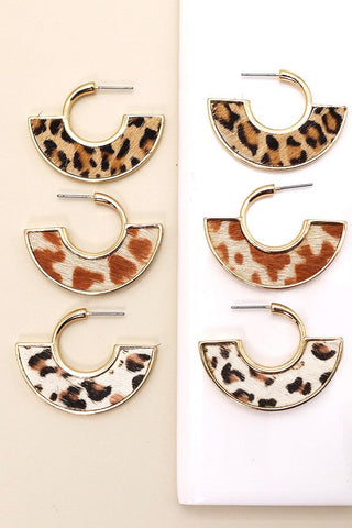 FAUX FUR ANIMAL PRINT GOLD EDGE HOOP EARRINGS | 51E1093014