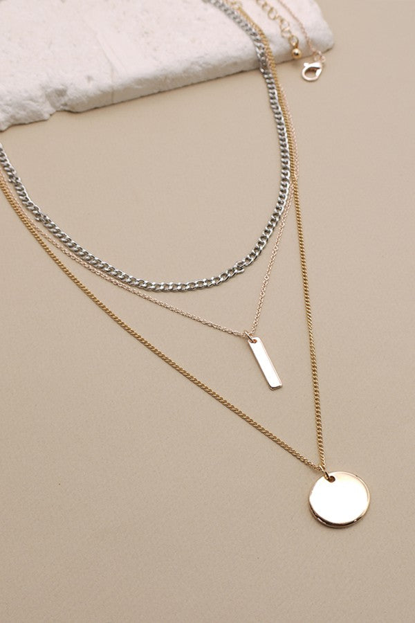 MULTI LAYER WITH BAR COIN MIXED NECKLACE | 25N292