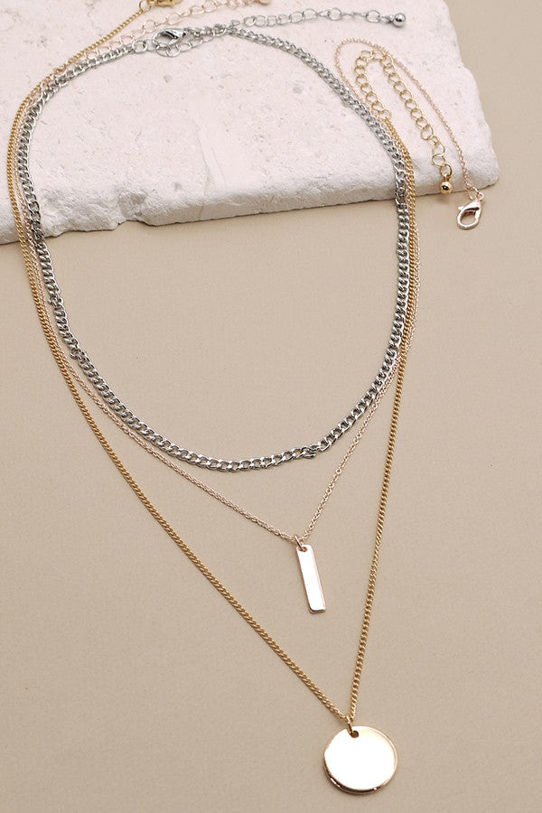 MULTI LAYER WITH BAR COIN MIXED NECKLACE | 25N292