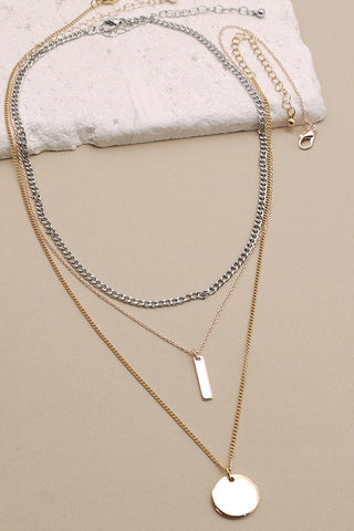 MULTI LAYER WITH BAR COIN MIXED NECKLACE | 25N292