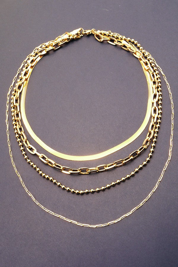 INTRIGUING MULTI LAYER BRASS CHAIN NECKLACE | 25N272