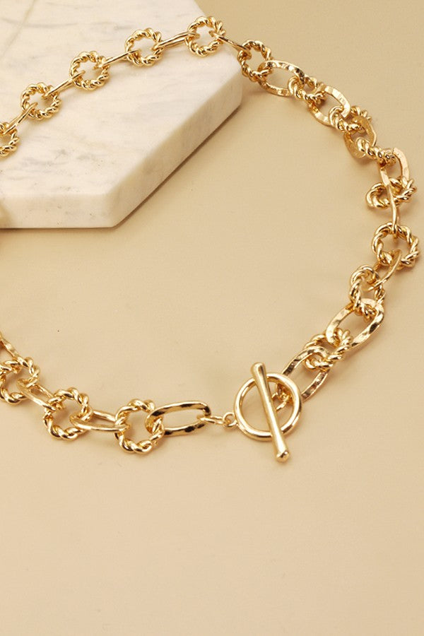 TWIST CIRCLE OVAL HANDMADE CHAIN NECKLACE | 25N309