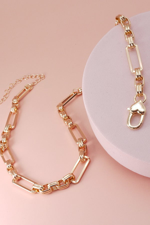 RECTANGLE LINK HANDMADE CHAIN NECKLACE | 25N302