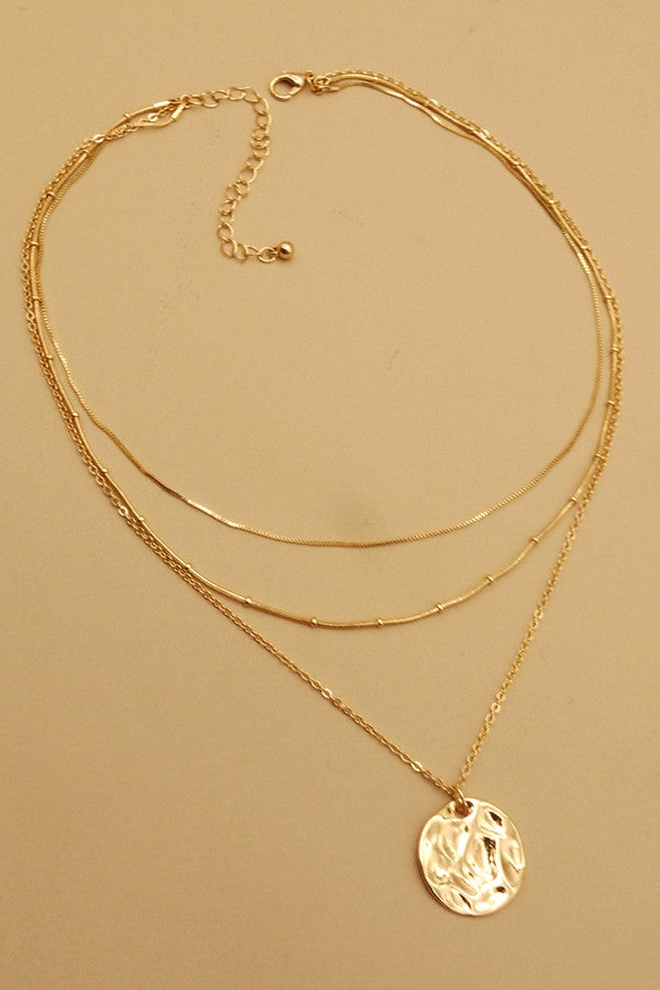 THREE LAYER HAMMER CIRCLE PENDANT NECKLACE | 25N312