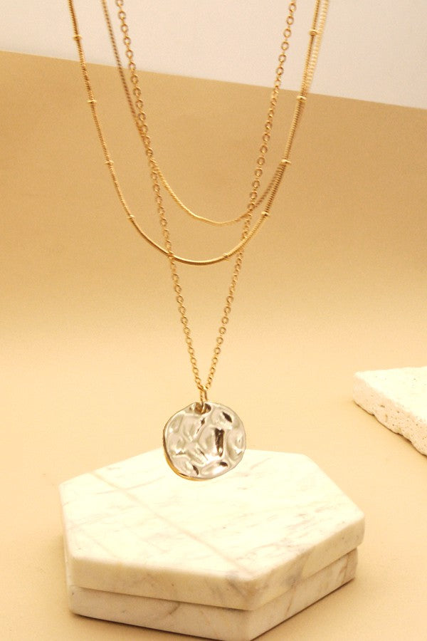 THREE LAYER HAMMER CIRCLE PENDANT NECKLACE | 25N312