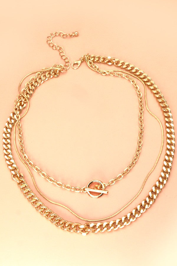 3 ROW SNAKE CHAIN TOGGLE LAYER NECKLACE | 31VN14470