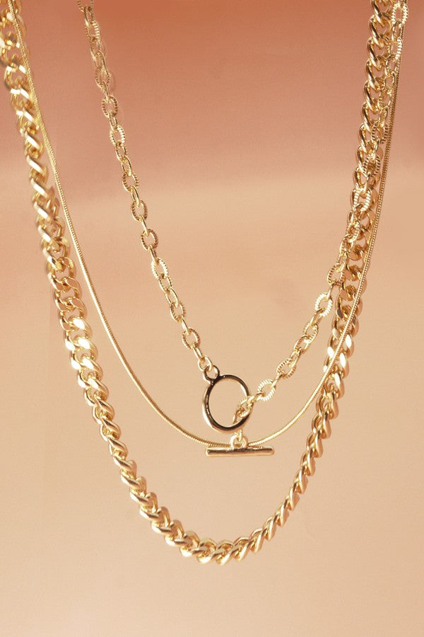 3 ROW SNAKE CHAIN TOGGLE LAYER NECKLACE | 31VN14470