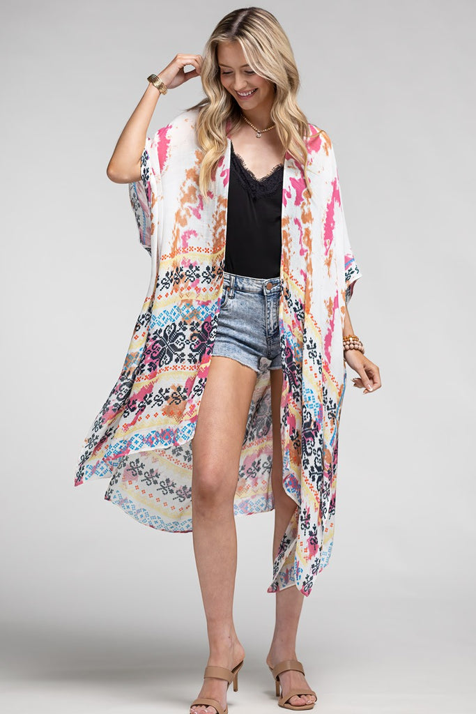 Tie Dye with Ethnic Border Motif Kimono