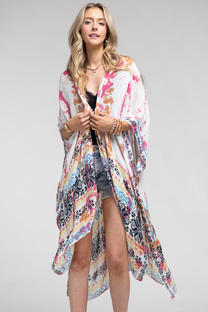 Tie Dye with Ethnic Border Motif Kimono