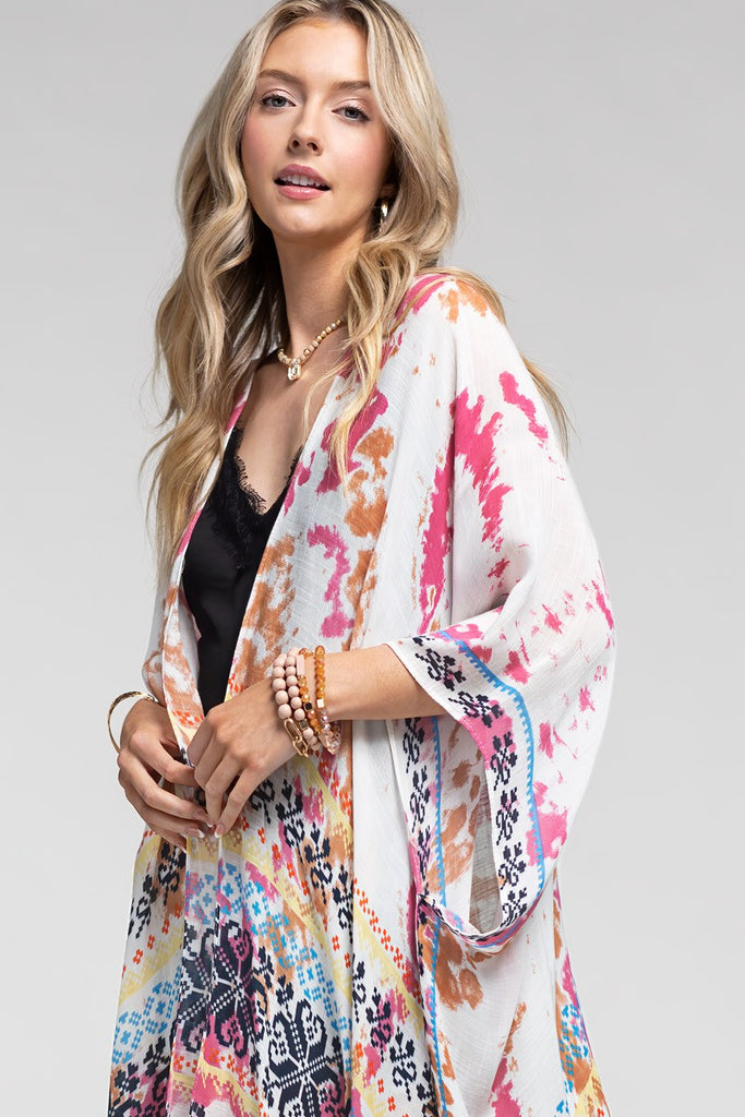 Tie Dye with Ethnic Border Motif Kimono
