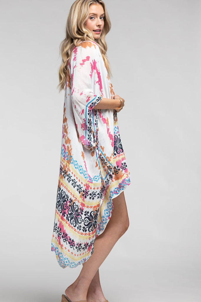 Tie Dye with Ethnic Border Motif Kimono